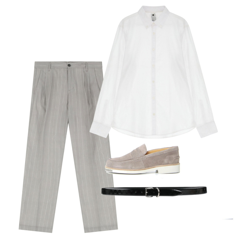 Outfit uomo - Gessato. Stile Trendy per Tutti i giorni. Abbinamento con cinture, camicie, pantaloni, scarpe stringate.