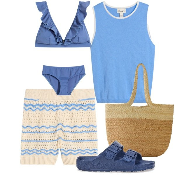 Outfit donna - Completo in cotone da (a)mare. Stile Basic per Mare. Abbinamento con shorts, bikini, canottiere, shopping bag, ciabatte.