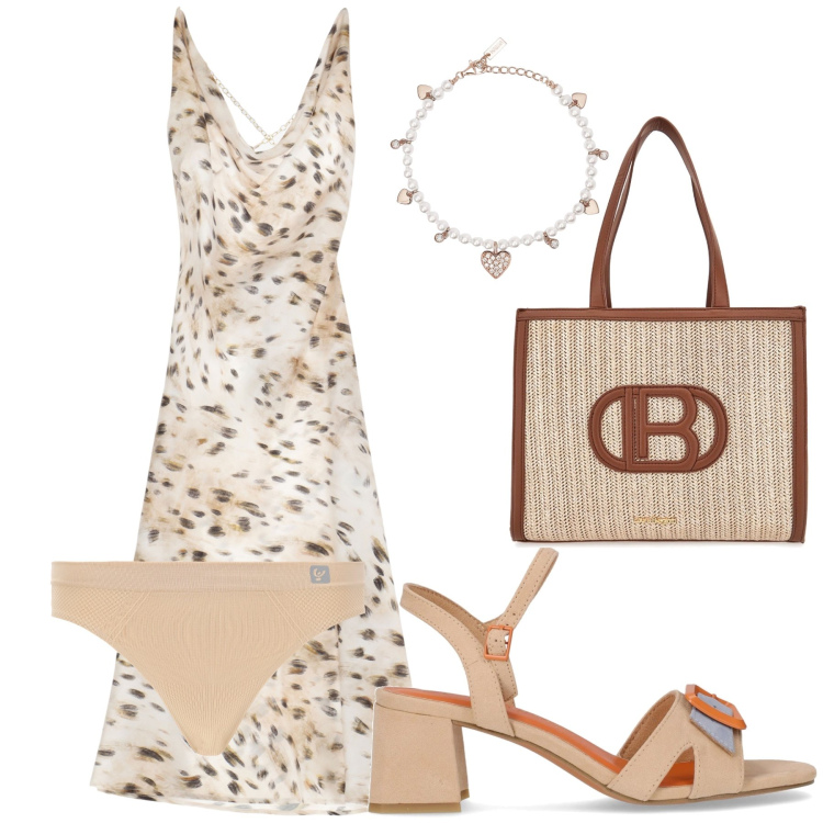 Outfit donna - Pomeriggio per negozi con amiche. Stile Urban per Tutti i giorni. Abbinamento con braccialetti, vestiti, perizomi, sandali col tacco, borse a spalla.