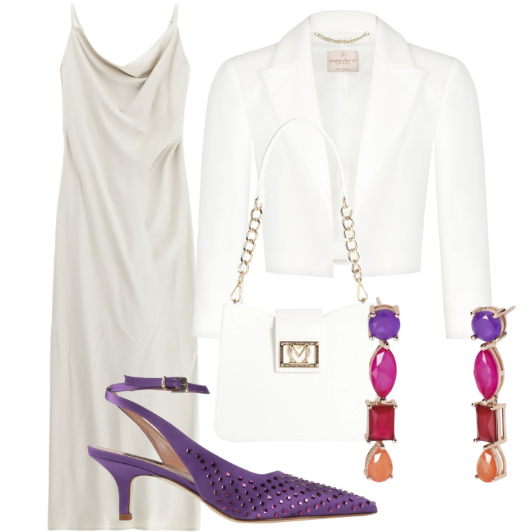 Outfit donna - Il matrimonio della mia amica. Stile Casual chic per Cerimonia. Abbinamento con décolleté, borse a spalla, orecchini, bolero, vestiti lunghi.