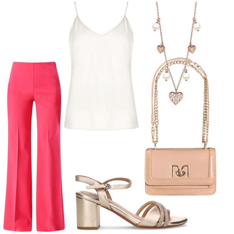 Outfit donna - Total look #2178266. Stile Chic per Cerimonia. Abbinamento con pantaloni a palazzo, borse a tracolla, top, collane, sandali in pelle.