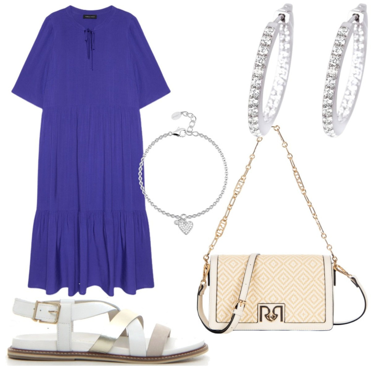 Outfit donna - Maxi dress, maxi libertà. Stile Casual per Tutti i giorni. Abbinamento con orecchini, braccialetti con ciondoli, borse a tracolla, vestiti lunghi, sandali.