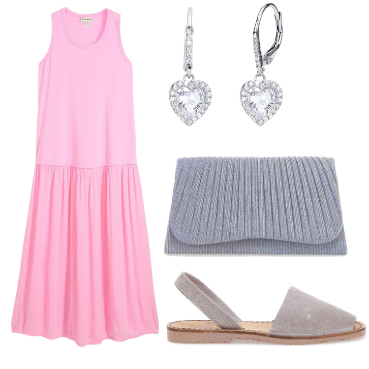 Outfit donna - Aperichic. Stile Chic per Serata fuori. Abbinamento con vestiti lunghi, orecchini, sandali, clutch.