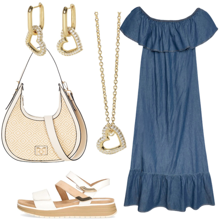 Outfit donna - Maxi dress, maxi libertà. Stile Casual per Tutti i giorni. Abbinamento con orecchini, collane, borse a mano, vestiti lunghi, sandali.