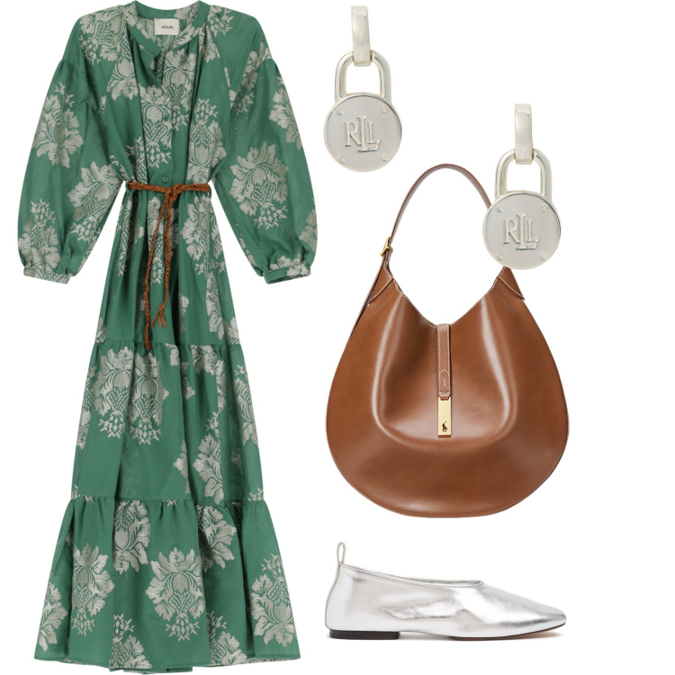 Outfit donna - Cena in pizzeria. Stile Trendy per Serata fuori. Abbinamento con vestiti lunghi, orecchini, borse a spalla, ballerine.