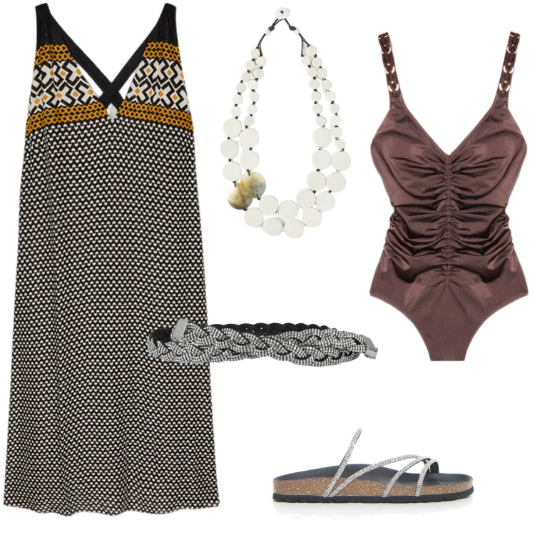 Outfit donna - Maxi dress, maxi libertà. Stile Etnico per Mare. Abbinamento con cinture, vestiti lunghi, costumi interi, ciondoli, ciabatte.
