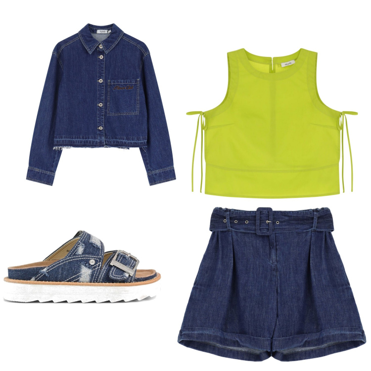 Outfit donna - Summer casual. Stile Casual per Tutti i giorni. Abbinamento con blazer, top, shorts, sandali.
