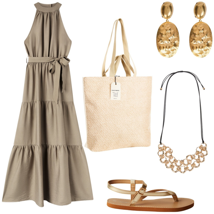 Outfit donna - Maxi dress, maxi libertà. Stile Bon Ton per Tutti i giorni. Abbinamento con ciabatte, vestiti lunghi, borse tote, collane, orecchini.