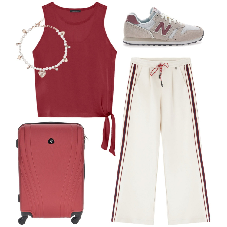 Outfit donna - Total look #2178326. Stile Basic per Tutti i giorni. Abbinamento con braccialetti, pantaloni, sneakers, top, valigie.
