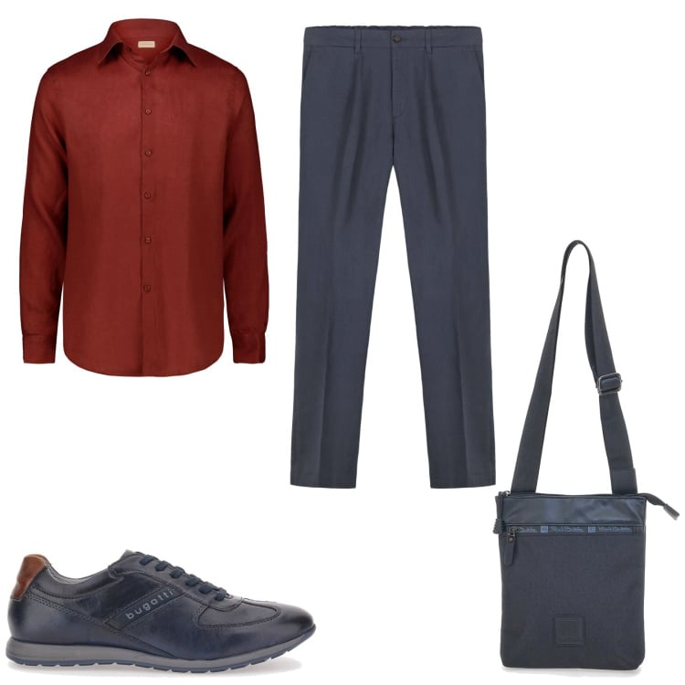 Outfit uomo - Lino protagonista. Stile Casual per Ufficio. Abbinamento con portafogli, scarpe stringate, camicie, pantaloni.