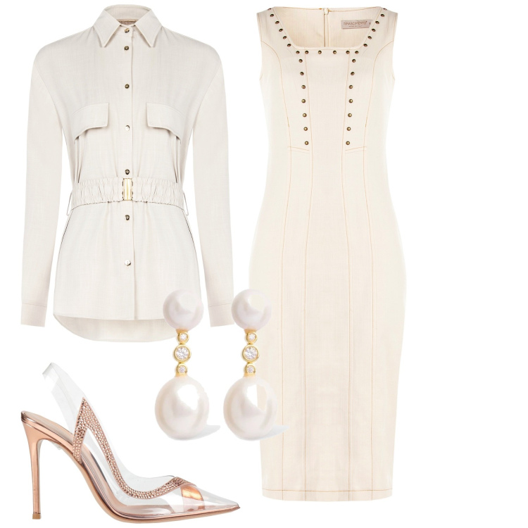 Outfit donna - Cerimonia civile. Stile Bon Ton per Cerimonia. Abbinamento con décolleté, vestiti, blazer, orecchini.