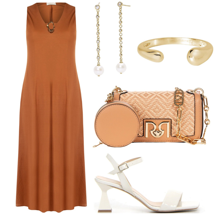 Outfit donna - Total look #2178396. Stile Vintage retrò per Serata fuori. Abbinamento con vestiti senza maniche, borse a tracolla, orecchini, anelli, sandali col tacco.