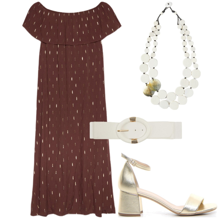 Outfit donna - Total look #2178422. Stile Casual chic per Tutti i giorni. Abbinamento con cinture, vestiti lunghi, ciondoli, sandali col tacco.