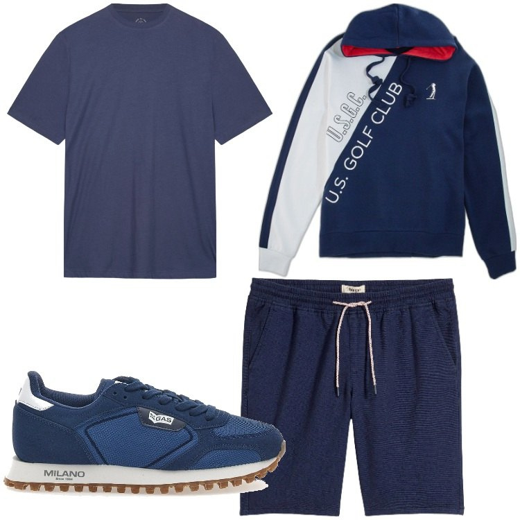 Outfit uomo - Golf club. Stile Casual per Sport. Abbinamento con bermuda, sneakers, t-shirt, felpe.