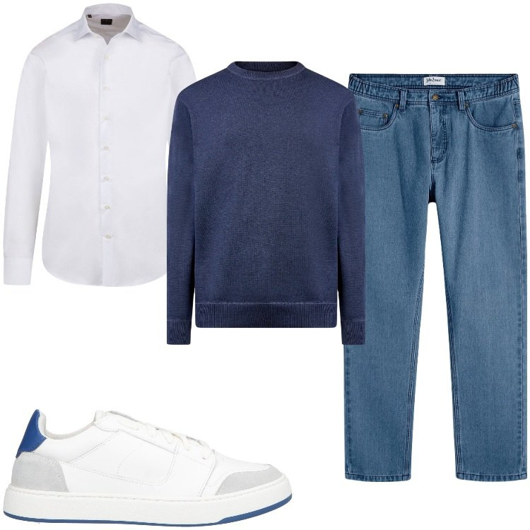 Outfit uomo - Total look #2178434. Stile Urban per Ufficio. Abbinamento con jeans dritti, sneakers, maglieria, camicie.