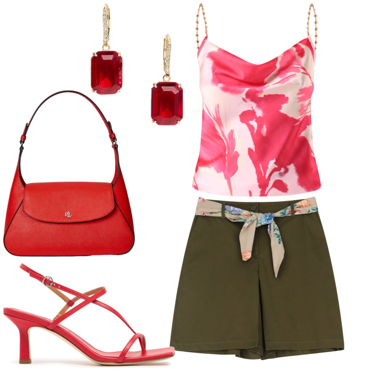 Outfit donna - Total look #2178435. Stile Chic per Tutti i giorni. Abbinamento con shorts, canottiere, orecchini, borse a spalla, sandali in pelle.