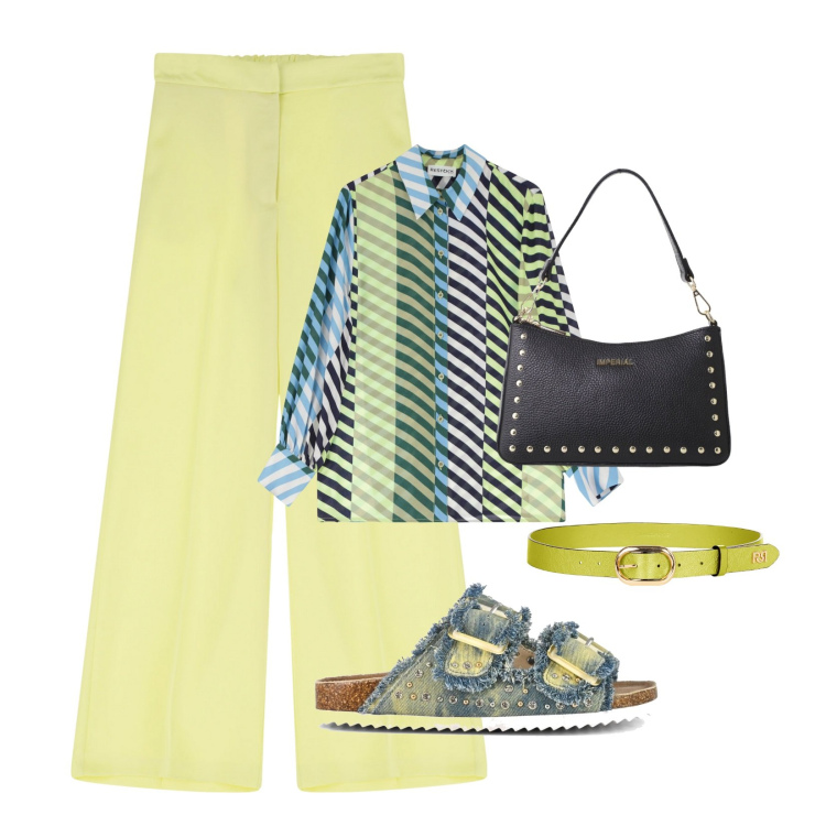 Outfit donna - Black and Lime!. Stile Casual per Tutti i giorni. Abbinamento con cinture, pantaloni, borse a spalla, camicie, sandali.