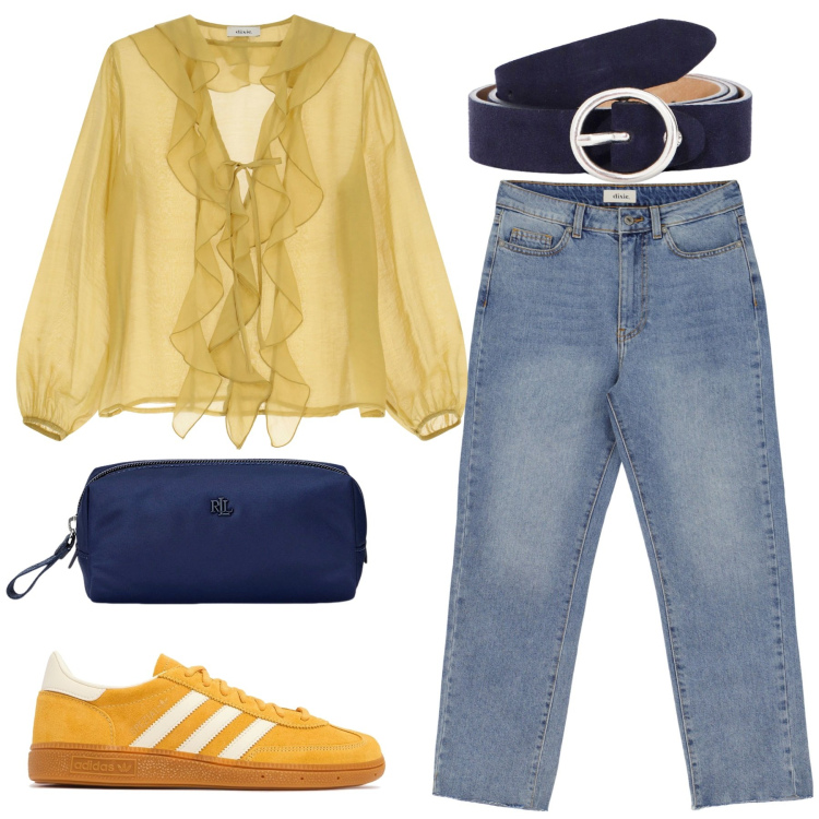 Outfit donna - Total look #2178507. Stile Casual chic per Tutti i giorni. Abbinamento con jeans slim fit, camicie, cinture, pochette, sneakers.