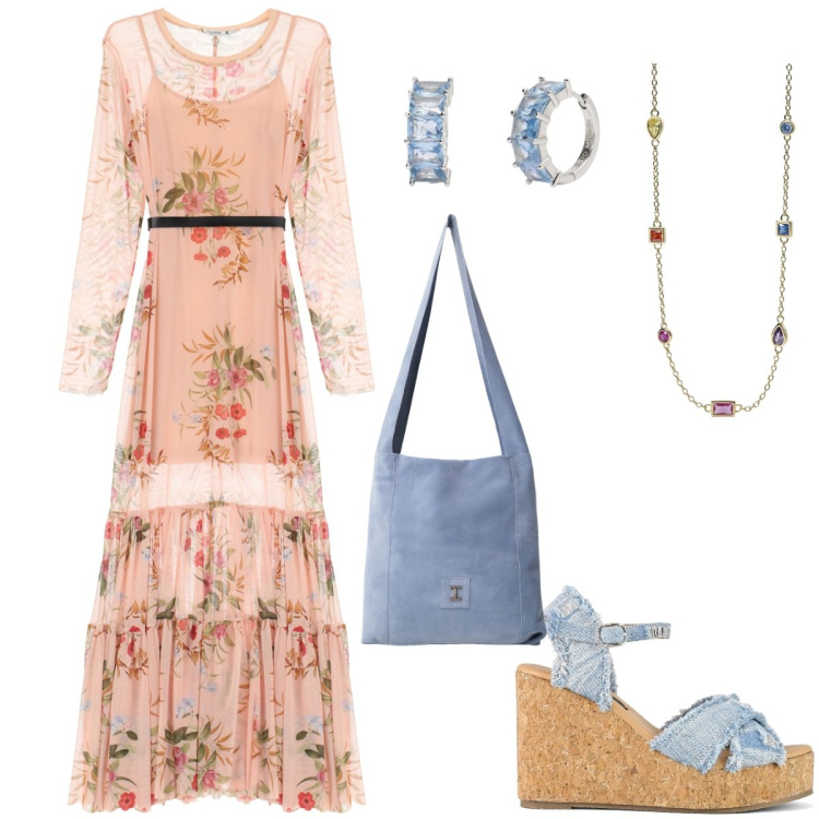 Outfit donna - Il mio stile bohemien. Stile Boho per Cerimonia. Abbinamento con collane, orecchini, vestiti lunghi, borse a tracolla, zeppe.