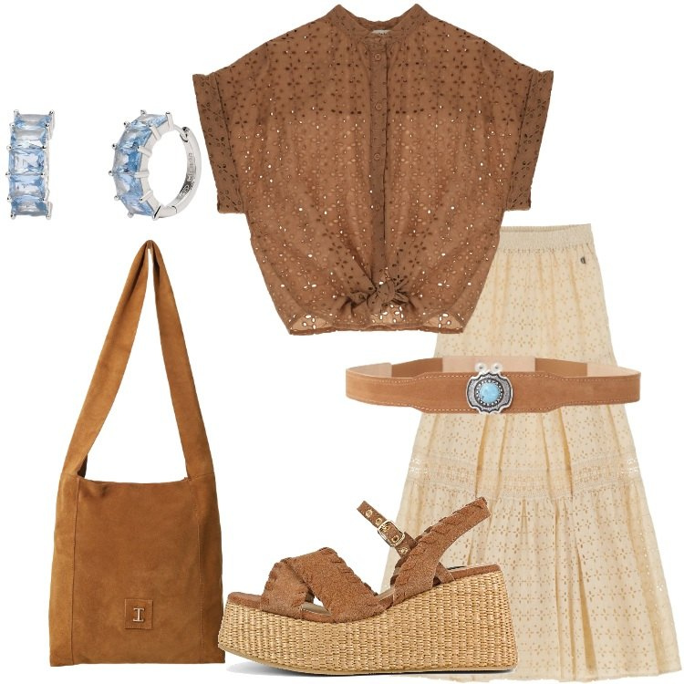 Outfit donna - La tua idea in stile bohemien - @laurafo. Stile Boho per Tutti i giorni. Abbinamento con orecchini, borse a tracolla, bluse, gonne lunghe, cinture, zeppe.