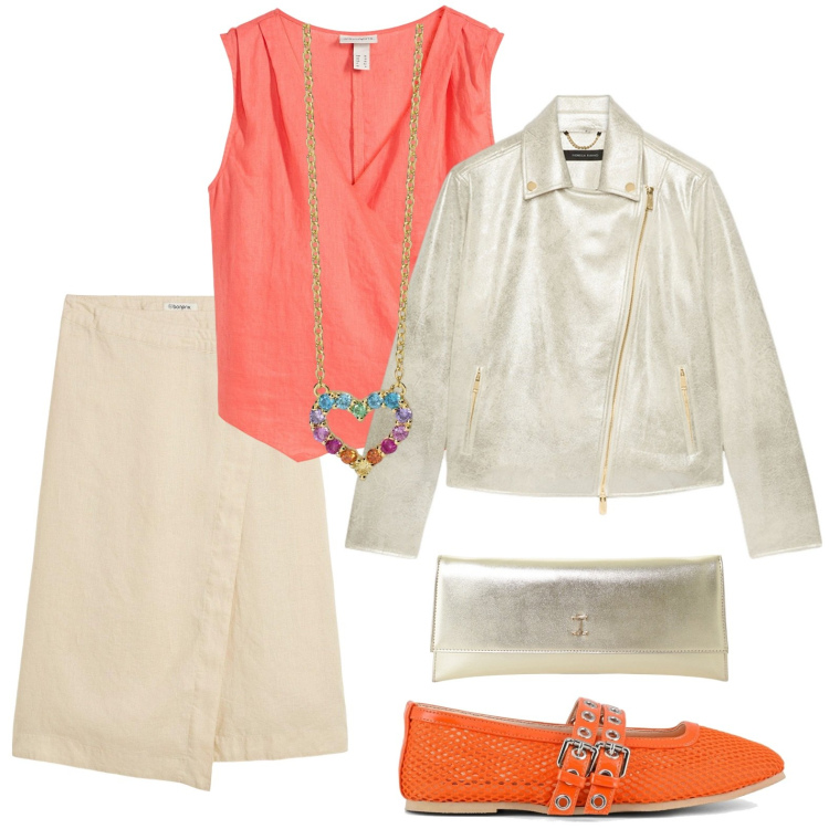 Outfit donna - Stilosa con le ballerine. Stile Minimal per Tutti i giorni. Abbinamento con gonne, top, collane, pochette, blazer, ballerine.