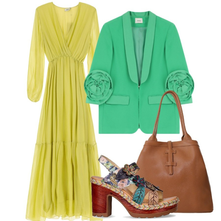 Outfit donna - Color sorbetto. Stile Glamour per Serata fuori. Abbinamento con borse tote, vestiti lunghi, blazer, sandali col tacco.