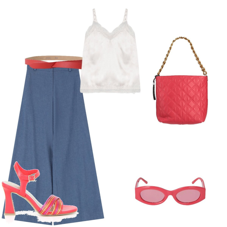 Outfit donna - Total look #2178802. Stile Casual chic per Tutti i giorni. Abbinamento con borse a mano, jeans, cinture, sandali col tacco, canottiere, occhiali da sole.