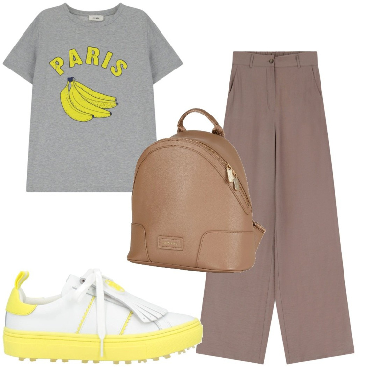 Outfit donna - Basic. Stile Basic per Tutti i giorni. Abbinamento con zaini, sneakers, pantaloni, t-shirt.