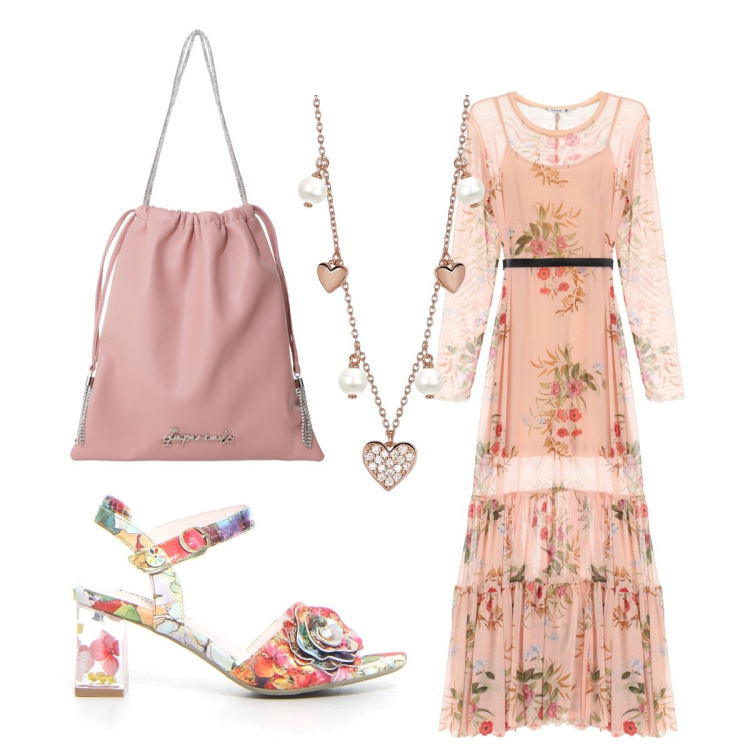 Outfit donna - Boho….romantico. Stile Boho per Cerimonia. Abbinamento con collane, vestiti lunghi, borse a secchiello, sandali col tacco.