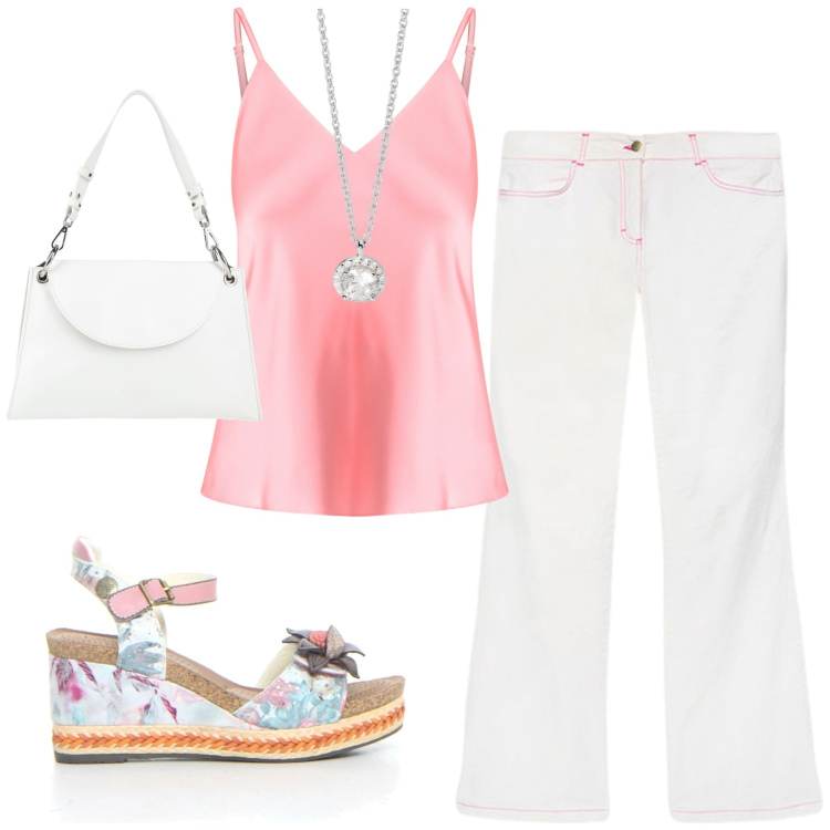 Outfit donna - Total look #2178854. Stile Casual chic per Tutti i giorni. Abbinamento con borse a mano, collane, top, pantaloni, sandali.