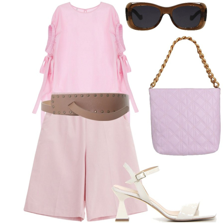 Outfit donna - Bermuda al lavoro. Stile Chic per Ufficio. Abbinamento con borse a mano, occhiali da sole, camicie a manica corta, shorts, cinture, sandali col tacco.