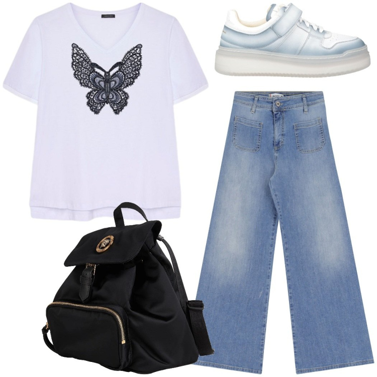 Outfit donna - Basic. Stile Basic per Tutti i giorni. Abbinamento con zaini, sneakers, jeans, t-shirt.