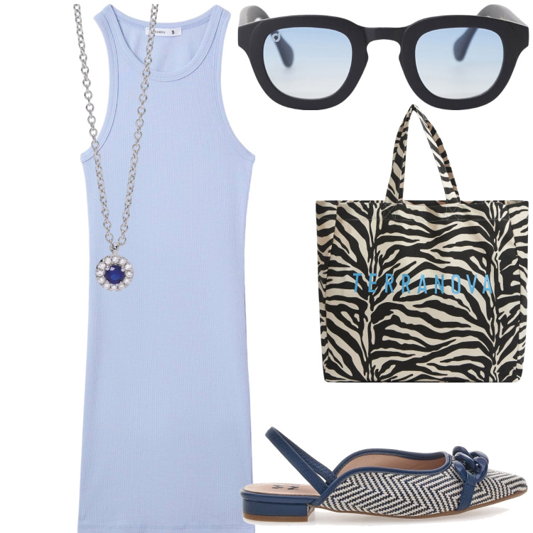Outfit donna - Semplicità. Stile Basic per Tutti i giorni. Abbinamento con borse tote, vestiti corti, collane, occhiali da sole, ballerine.