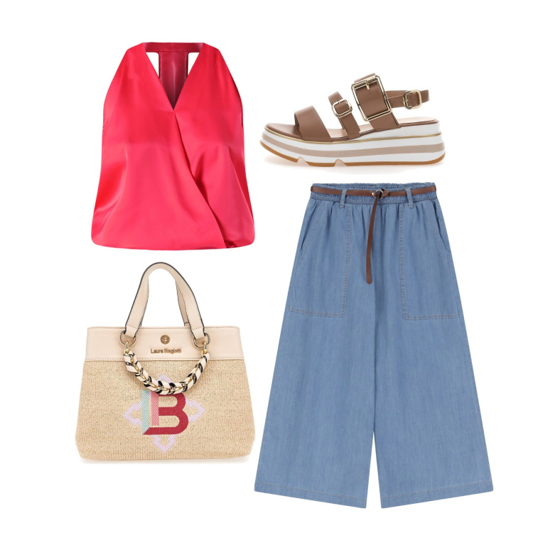Outfit donna - Ogni giorno. Stile Basic per Tutti i giorni. Abbinamento con top, jeans, sandali, borse a mano.
