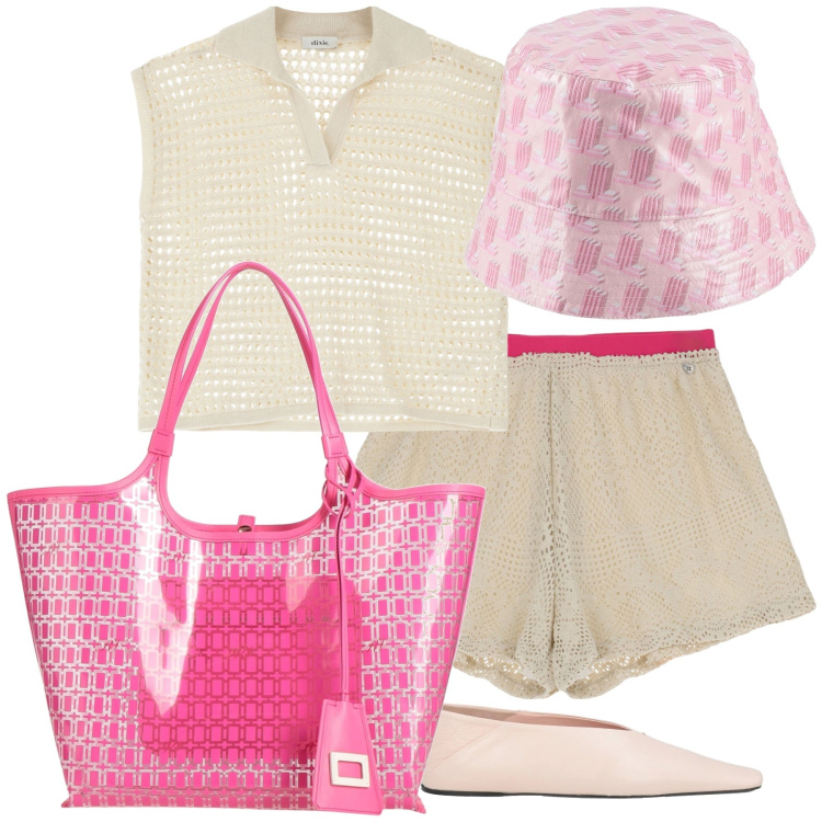 Outfit donna - Fresh. Stile Sporty chic per Tutti i giorni. Abbinamento con cappelli, ballerine, borse a mano, shorts, top.