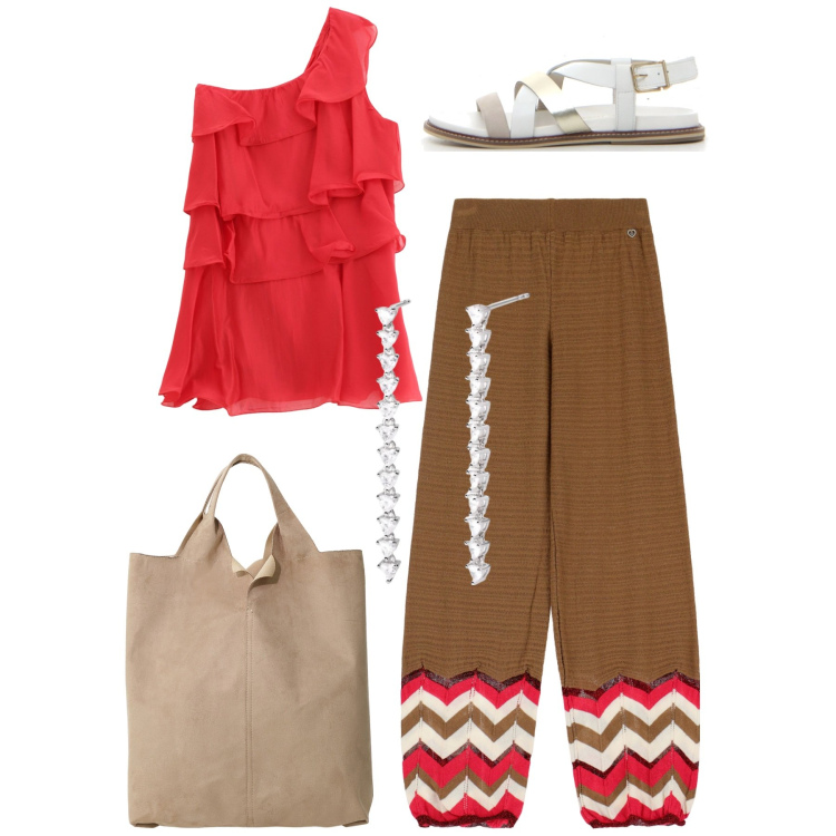 Outfit donna - Zuava. Stile Urban per Serata fuori. Abbinamento con orecchini, pantaloni, vestiti corti, shopping bag, sandali.