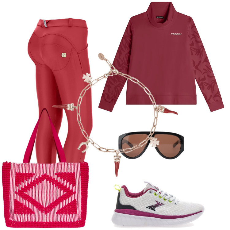 Outfit donna - Good luck on the mountains. Stile Trendy per Tutti i giorni. Abbinamento con braccialetti, occhiali da sole, pantaloni skinny, felpe, sneakers, borse a mano.