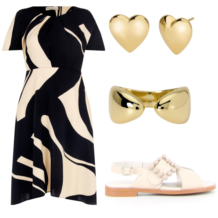 Outfit donna - Maxi libertà. Stile Bon Ton per Ufficio. Abbinamento con orecchini, anelli, vestiti corti, sandali.