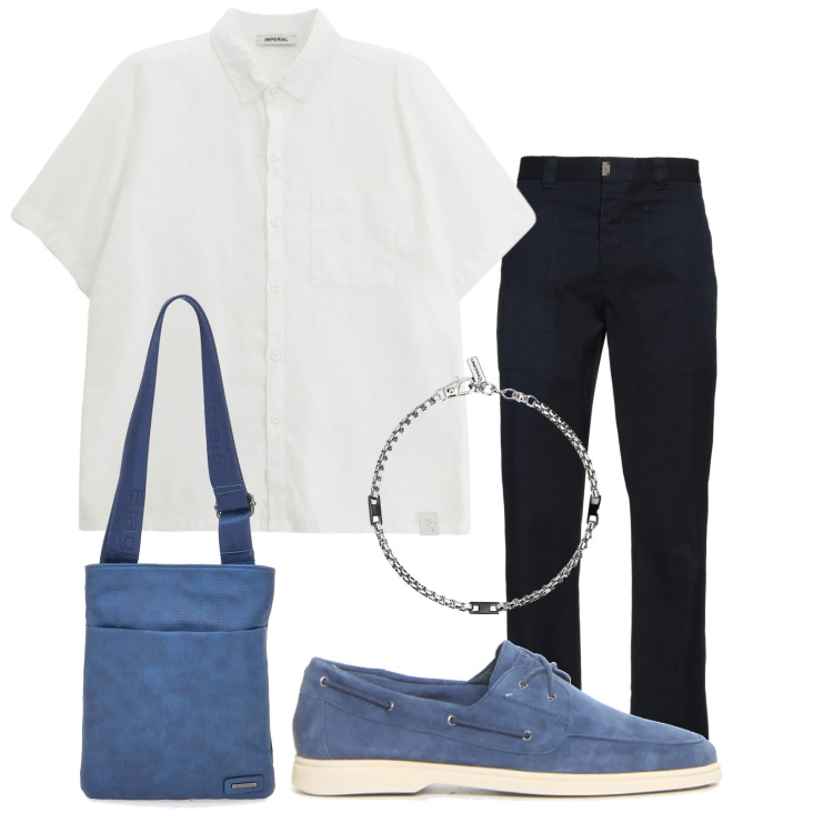 Outfit uomo - 100% lino. Stile Casual per Tutti i giorni. Abbinamento con pantaloni, braccialetti, camicie a manica corta, portafogli, scarpe stringate.