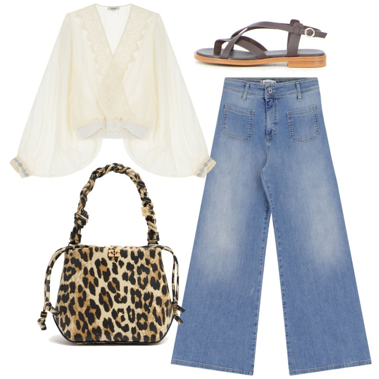 Outfit donna - La borsa leopardo. Stile Casual chic per Tutti i giorni. Abbinamento con jeans, bluse, sandali, borse a mano.