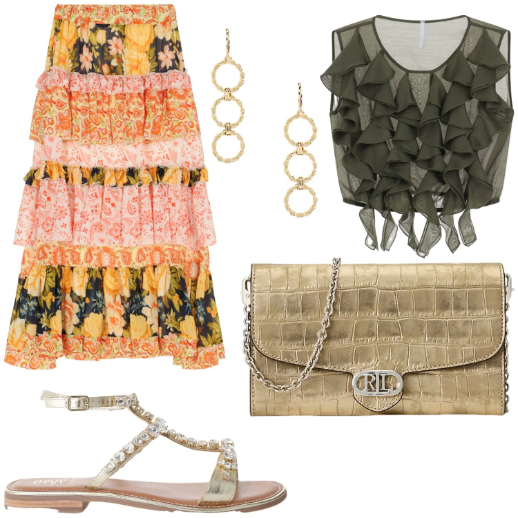 Outfit donna - Il mio gypsy look.. Stile Etnico per Tutti i giorni. Abbinamento con top, gonne lunghe, sandali, orecchini, borse a tracolla.