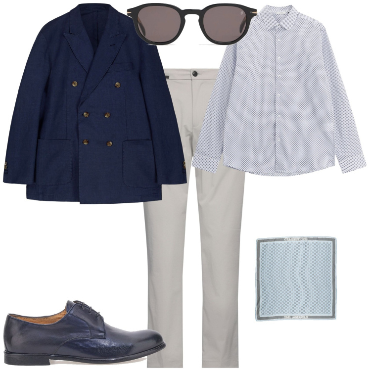 Outfit uomo - Eleganza in ufficio. Stile Business/Elegante per Ufficio. Abbinamento con sciarpe, pantaloni, camicie, scarpe stringate, occhiali da sole, giacche.