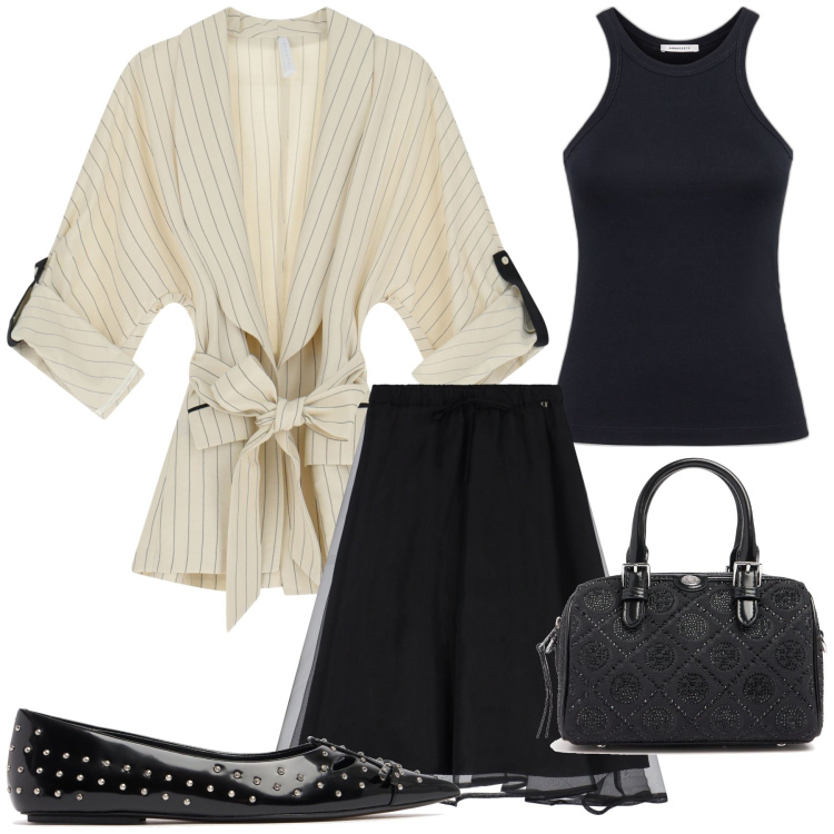 Outfit donna - In ufficio durante l estate. Stile Bon Ton per Ufficio. Abbinamento con blazer, gonne longuette, borse a mano, ballerine, canottiere.