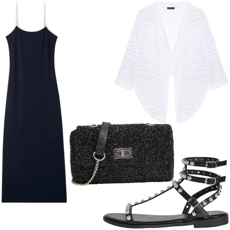 Outfit donna - Serata gioiello. Stile Chic per Serata fuori. Abbinamento con borse a tracolla, sandali, vestiti, bolero.
