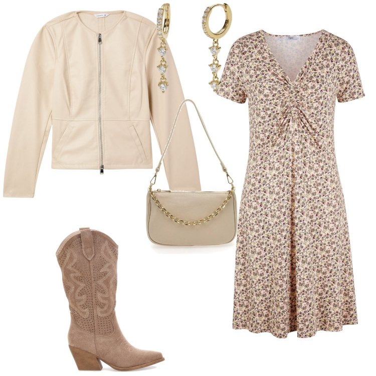 Outfit donna - Serata fuori. Stile Romantica per Serata fuori. Abbinamento con vestiti midi/longuette, blazer, orecchini, stivaletti texani, borse a tracolla.