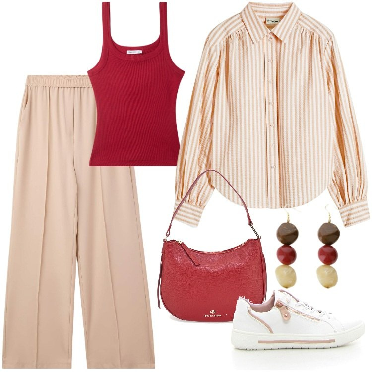 Outfit donna - Total look #2179430. Stile Casual per Tutti i giorni. Abbinamento con camicie, pantaloni, canottiere, orecchini, borse a tracolla, sneakers.