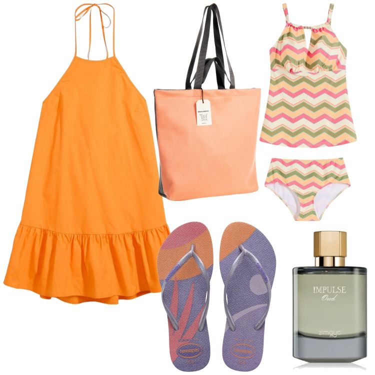 Outfit donna - Capri. Stile Basic per Mare. Abbinamento con costumi interi, vestiti corti, profumi, borse tote, infradito.