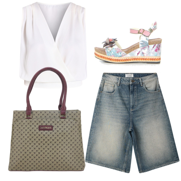 Outfit donna - Zeppe color. Stile Bon Ton per Tutti i giorni. Abbinamento con bermuda, top, borse a spalla, sandali.