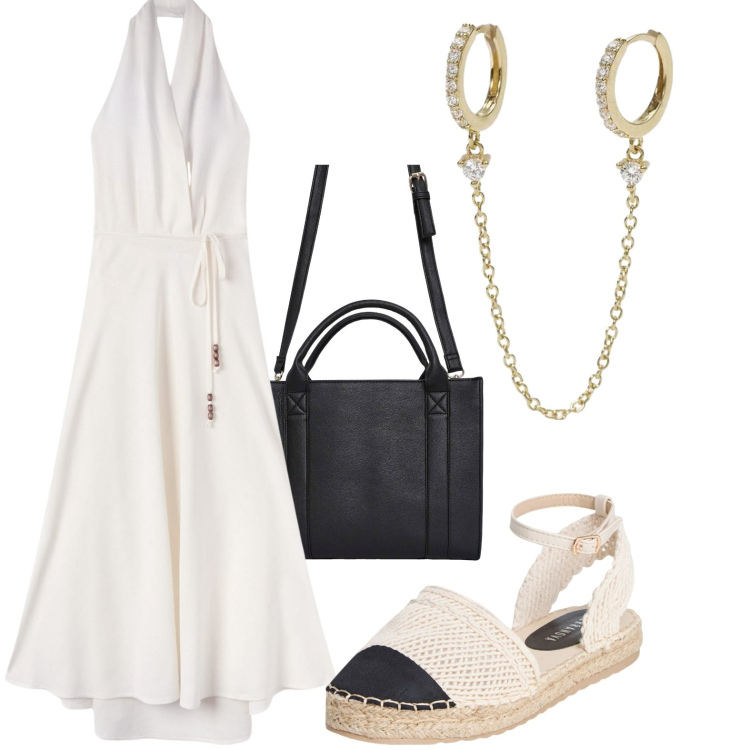 Outfit donna - Total look #2179629. Stile Trendy per Tutti i giorni. Abbinamento con borse tote, espadrillas, vestiti lunghi, orecchini.