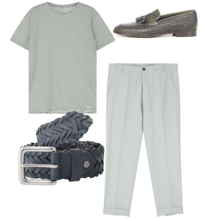 Outfit uomo - Monocolore. Stile Casual per Tutti i giorni. Abbinamento con t-shirt, pantaloni, cinture, scarpe stringate.